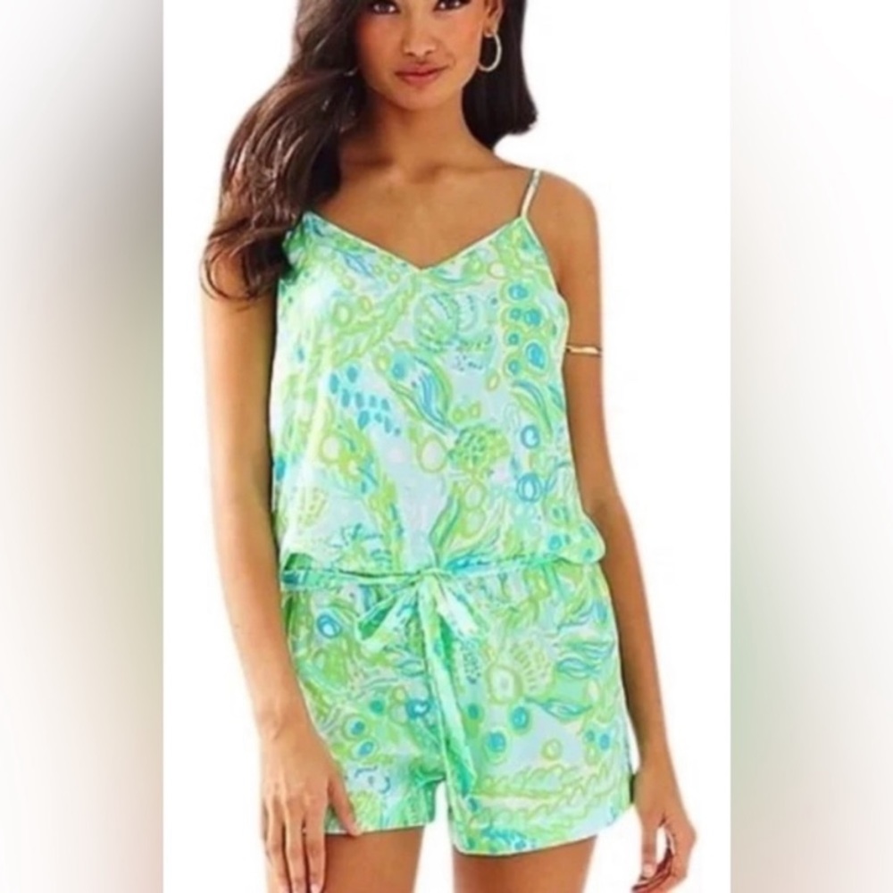 Lilly Pulitzer Deanna Romper XS Any Fins Possible Green and Blue